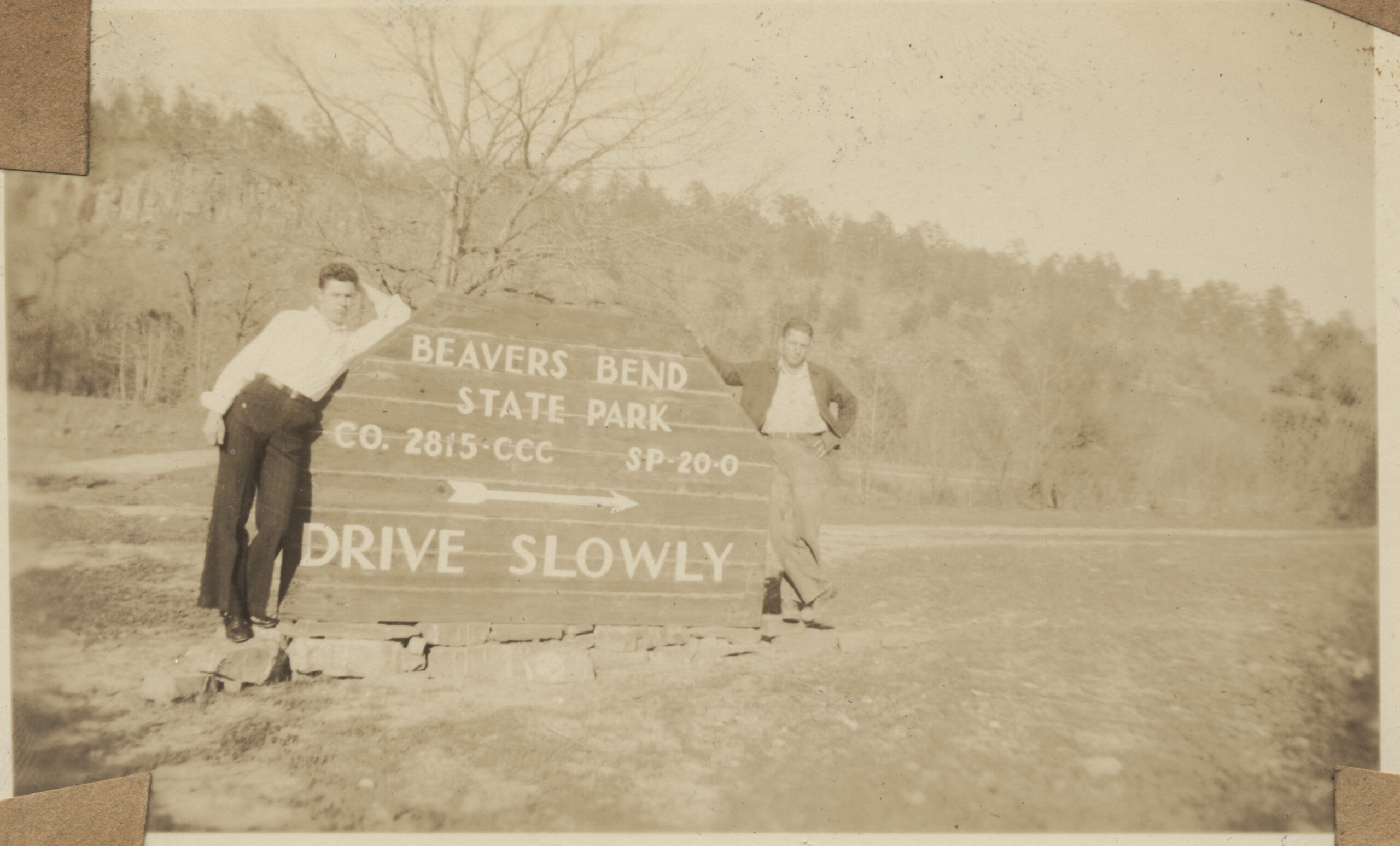 Historical image of the original Beavers Bend State Park sign
